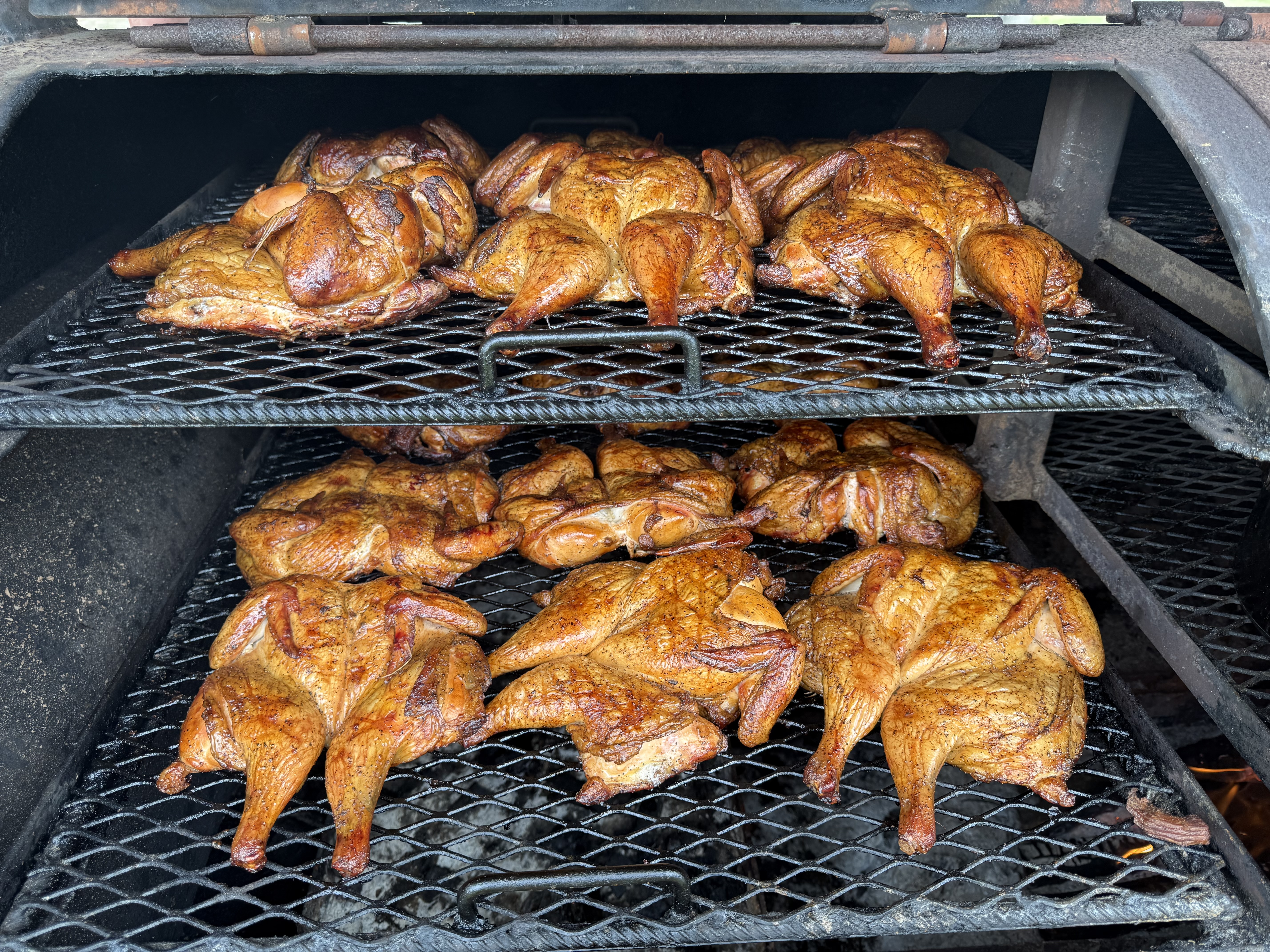 Smoked chickens on the grill